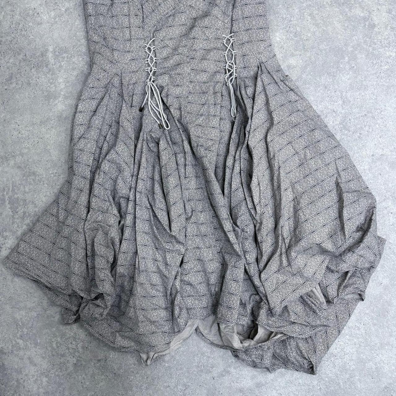 Graphic patterned puff gathered balloon dress