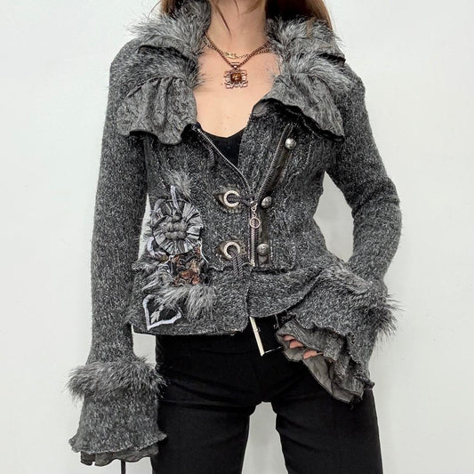 Grey grunge fairy flared knit cardigan