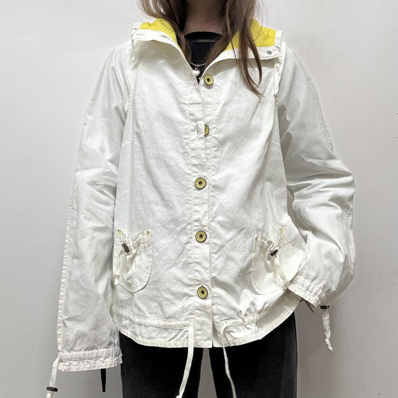 White canvas linen cargo utility jacket