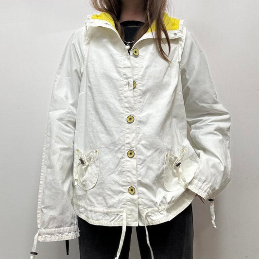 White canvas linen cargo utility jacket