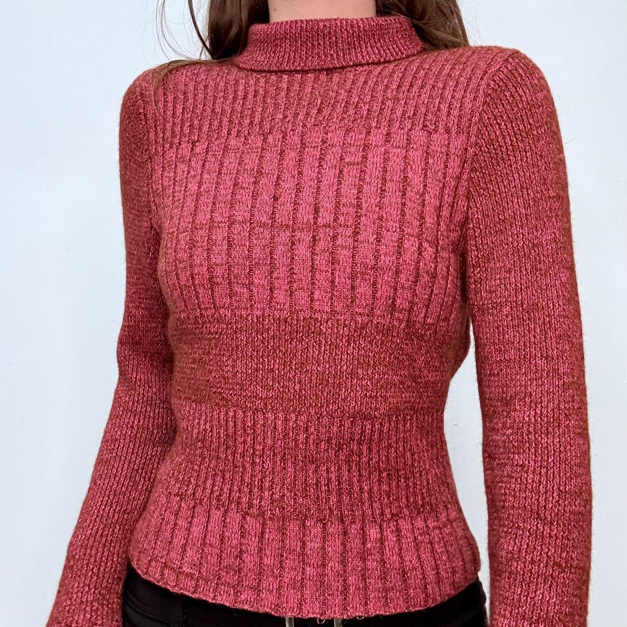 Ribbed brown pink knitted chunky jumper