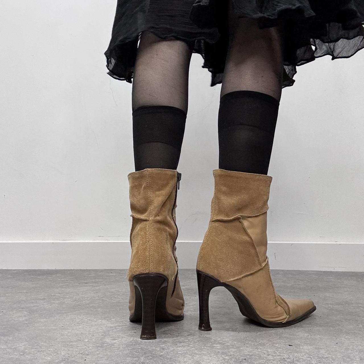 Tan leather pointed suede boots
