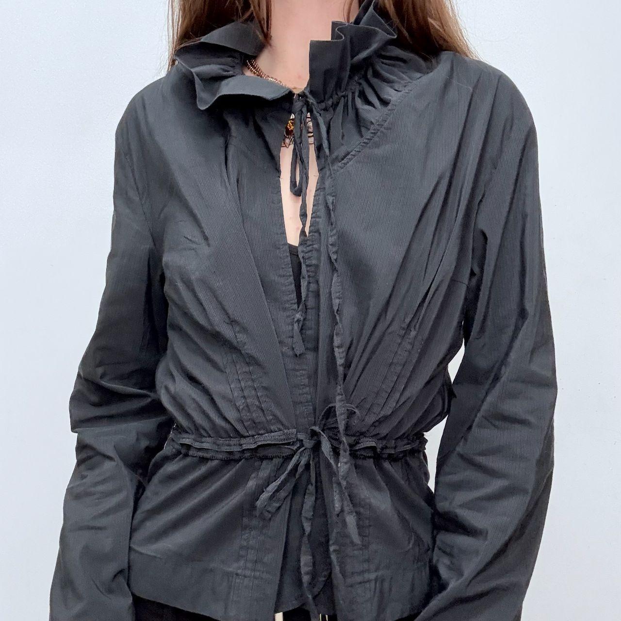 Black tie up gathered flared shirt