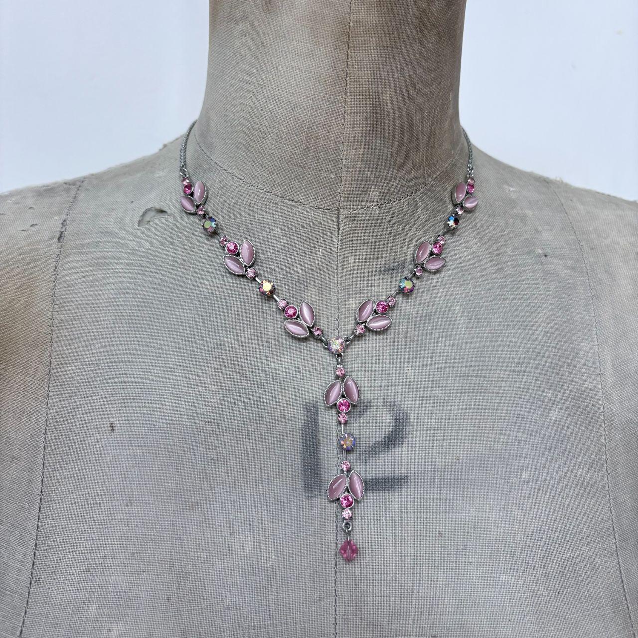 Pink flower fairy gem necklace