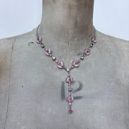 Pink flower fairy gem necklace