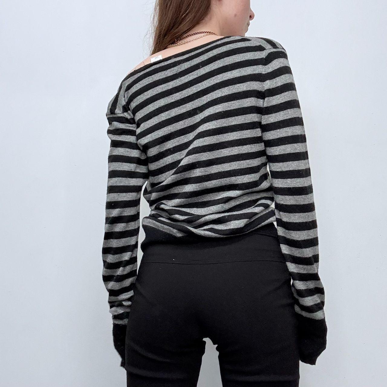 Grey wool knitted striped slouchy jumper