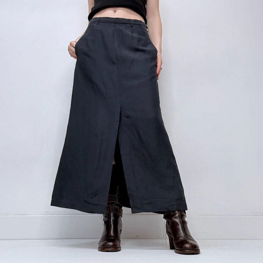 Navy linen slit maxi skirt
