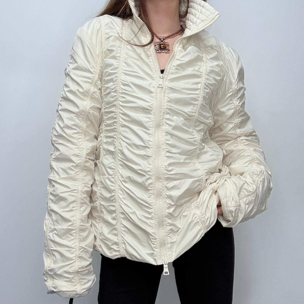Cream crinkle gathered flared coat
