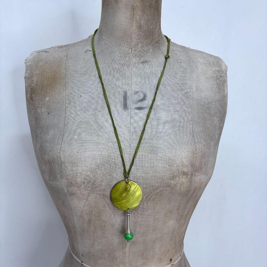Green suede shell necklace