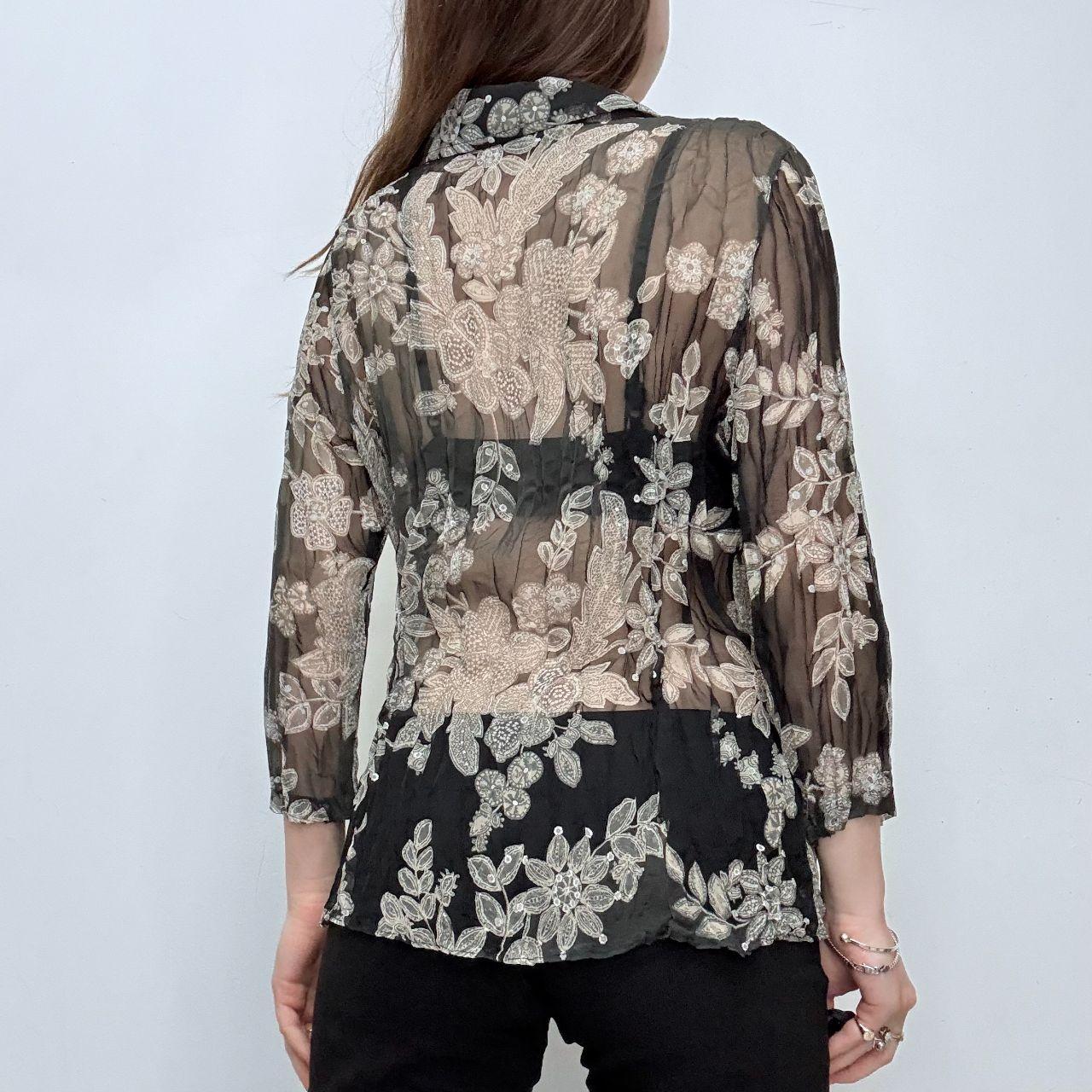 Sheer crinkle floral paisley shirt