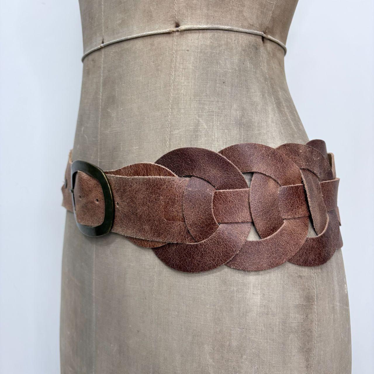 Brown leather chunky woven belt