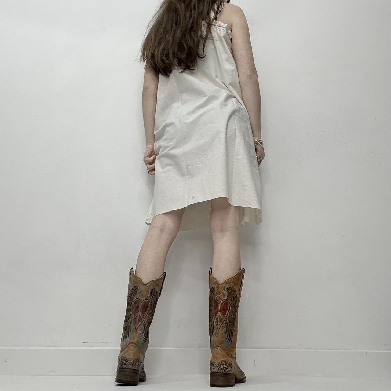 White linen embroidered midi dress