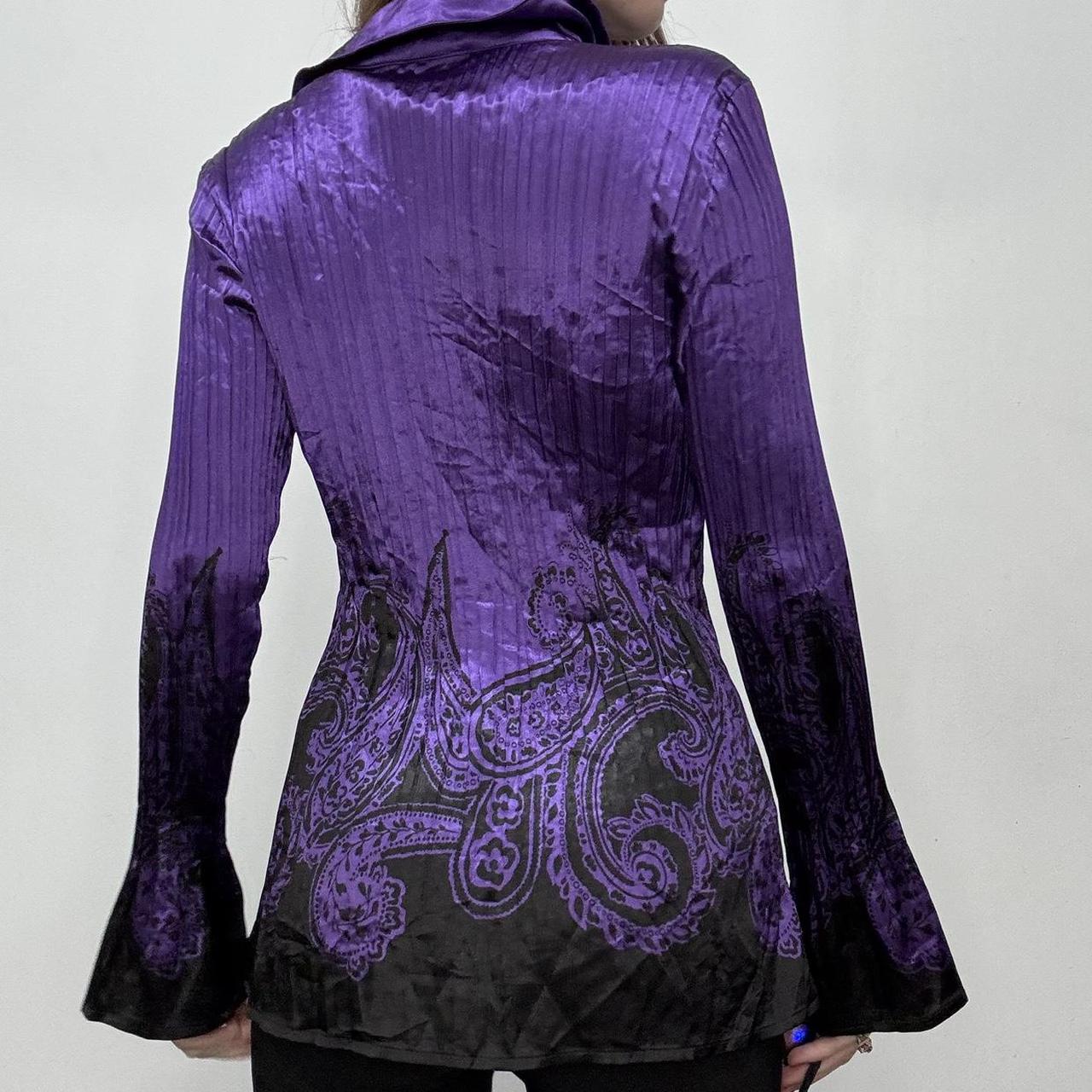 Purple satin crinkle flared shirt