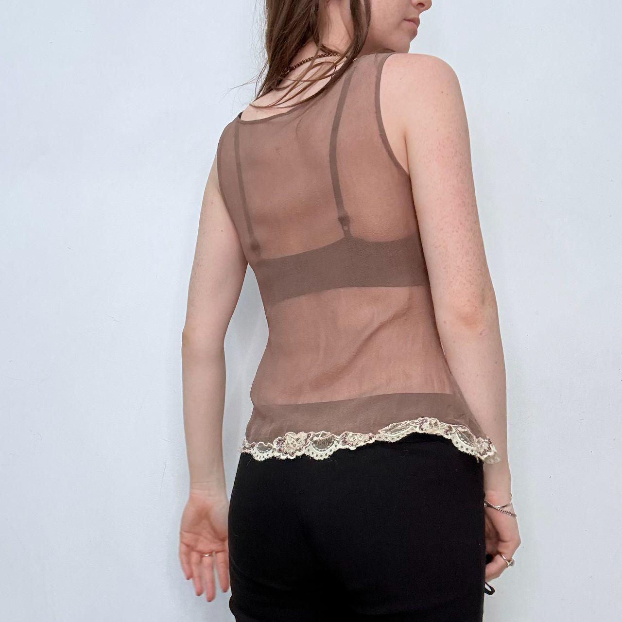Brown silk lace flutter lingerie vest