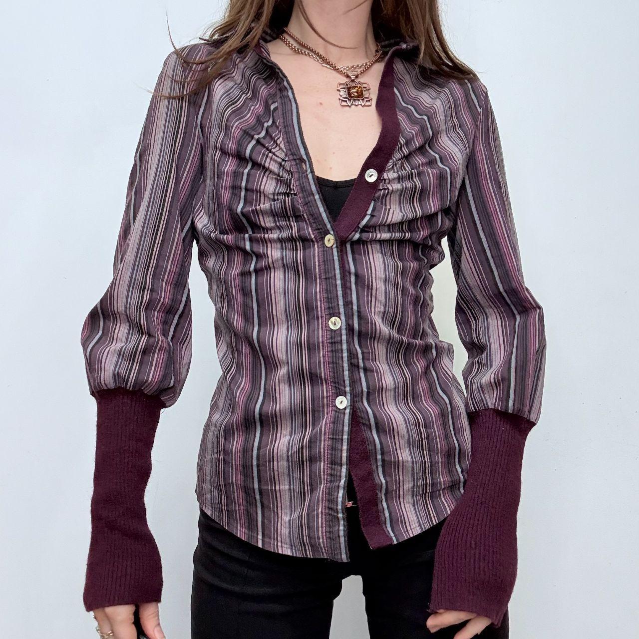 Pinstriped gathered flared puff shirt