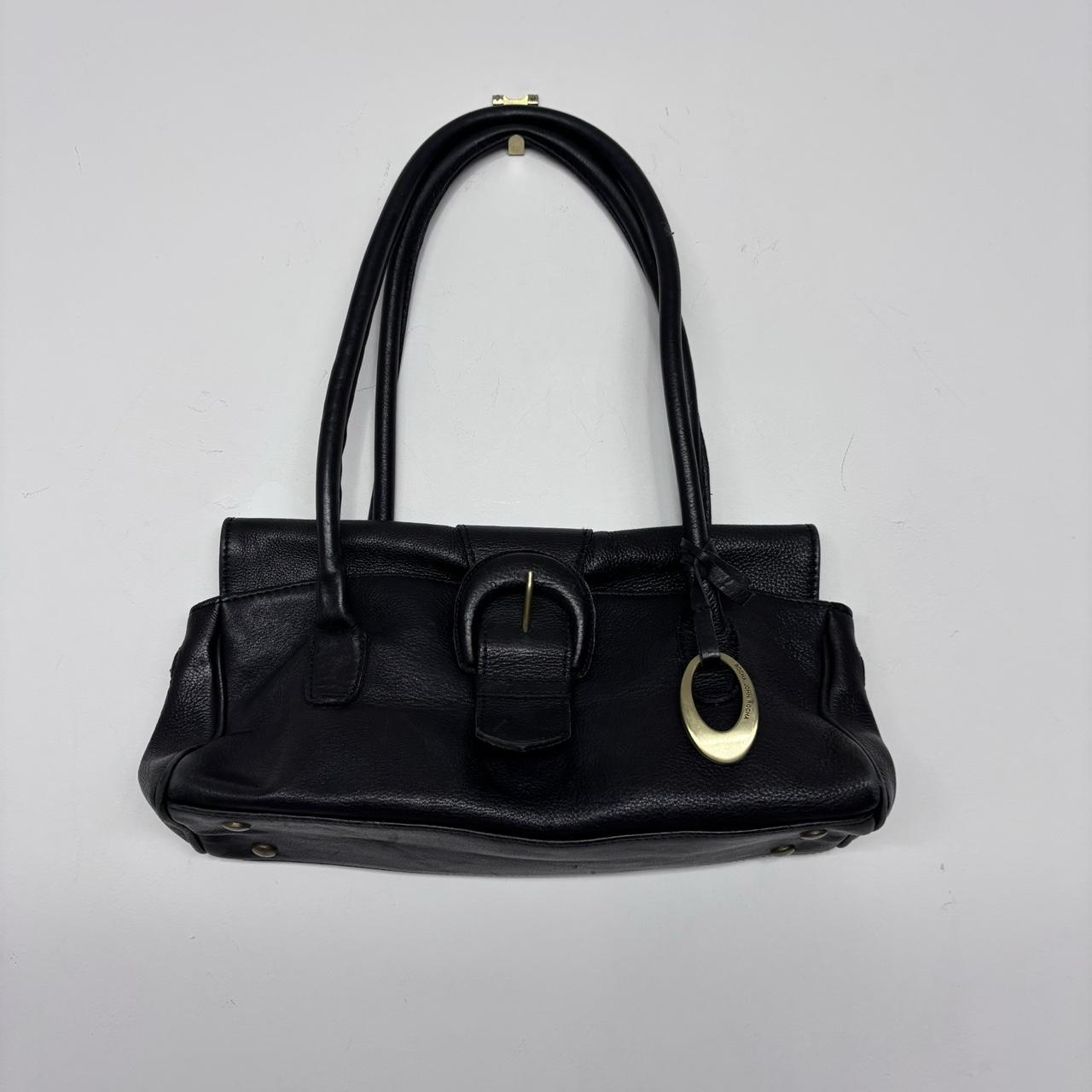 Black leather chunky baguette bag