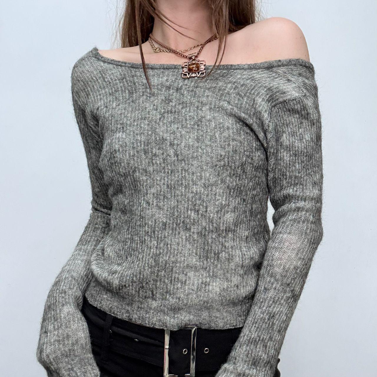 Grey ribbed wool knit jumper