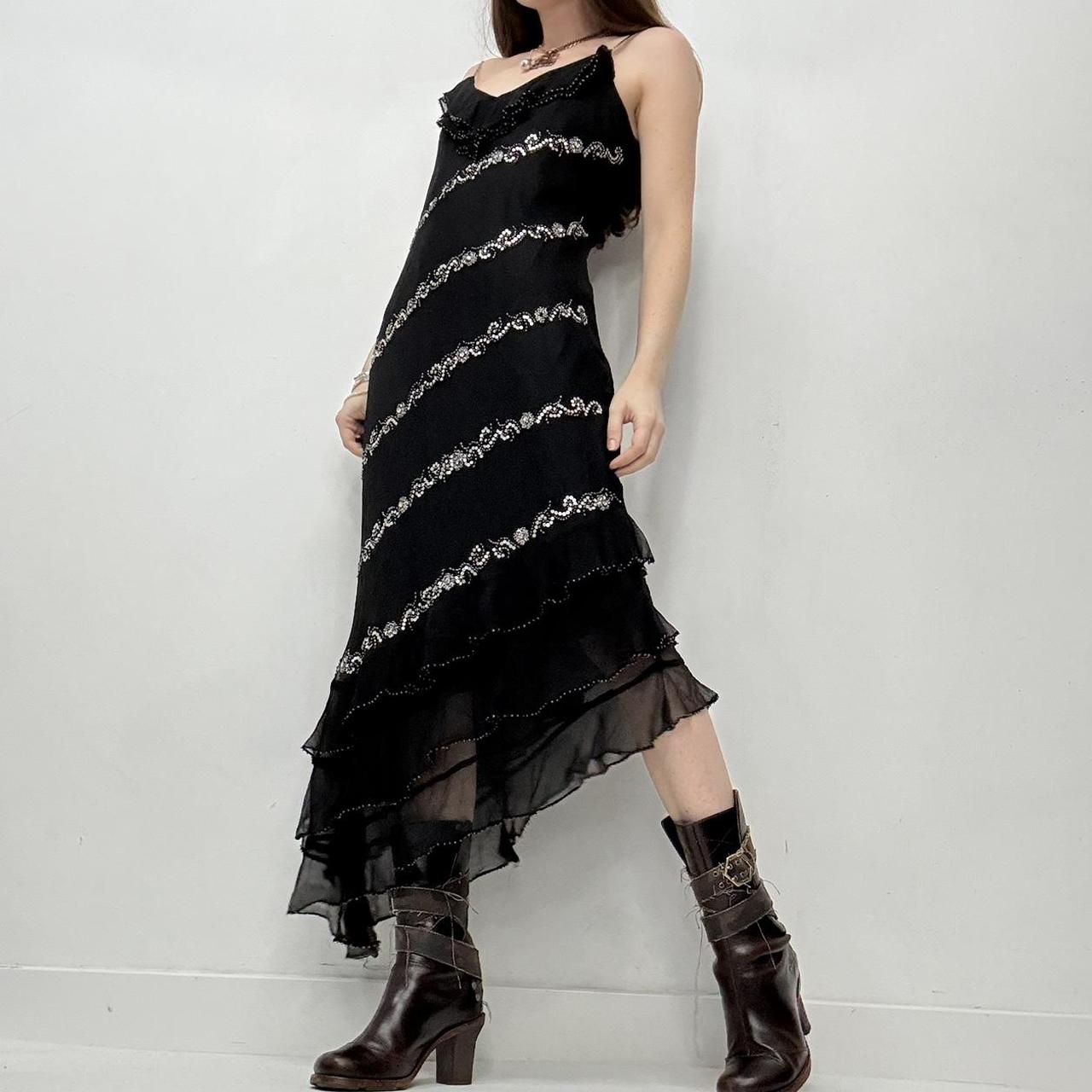 Black sheer flutter silk maxi dress