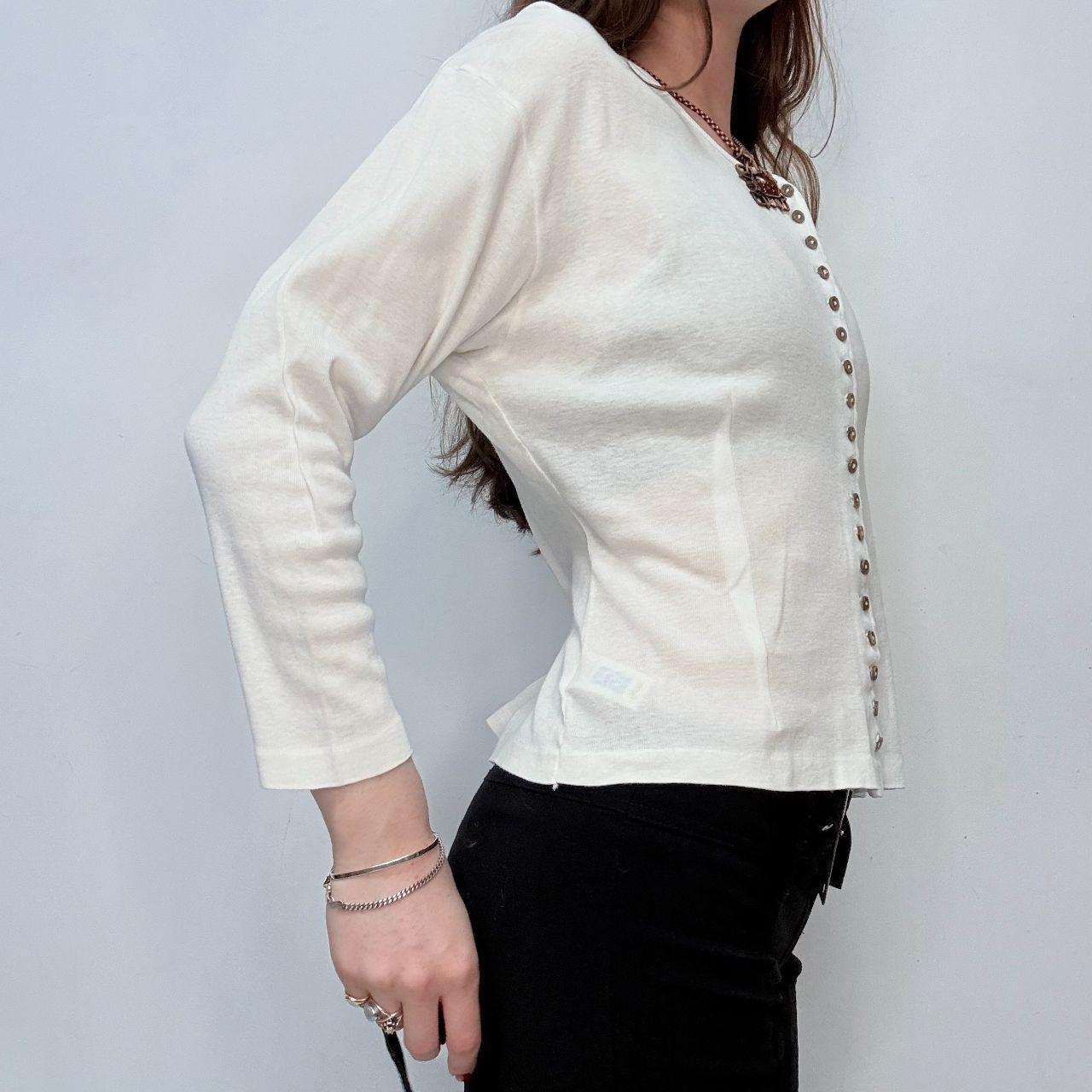 White cotton button-up detail t-shirt