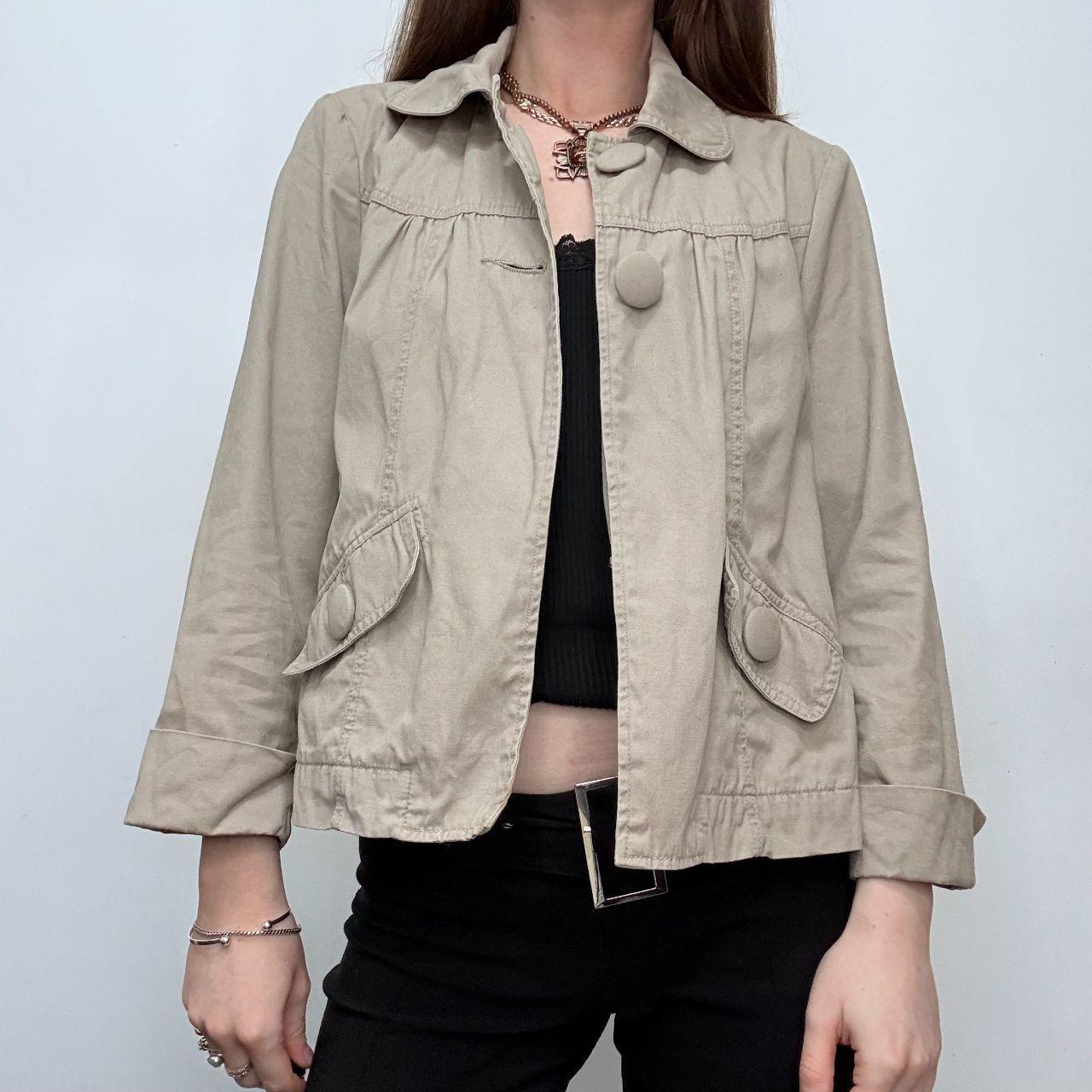 Tan button flared peacoat jacket