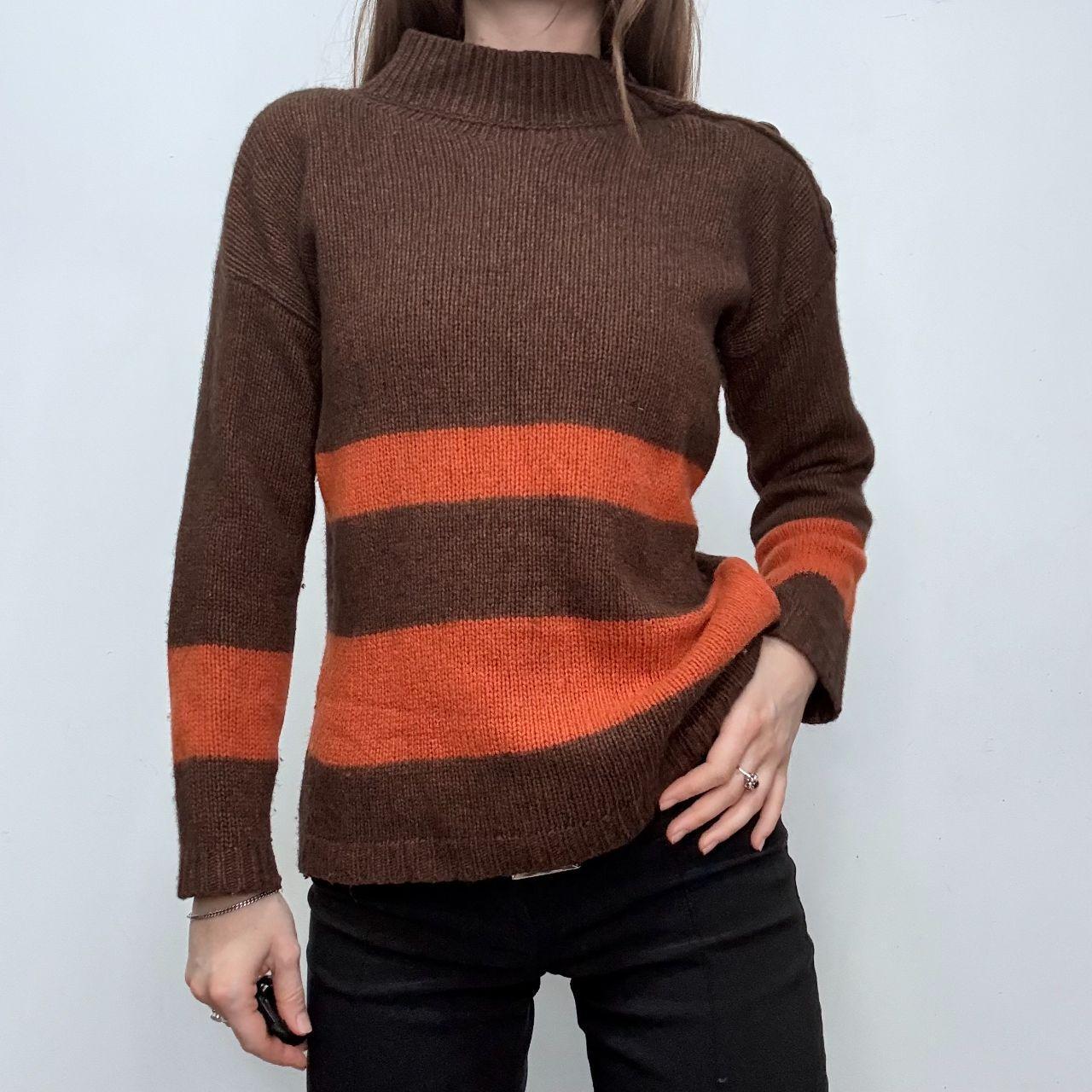 Brown cashmere stripe knit jumper