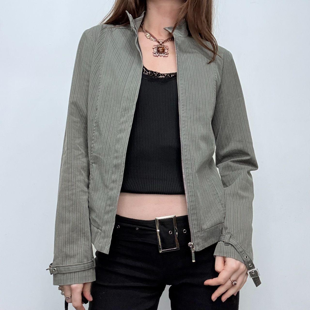Fitted pinstripe belted jacket
