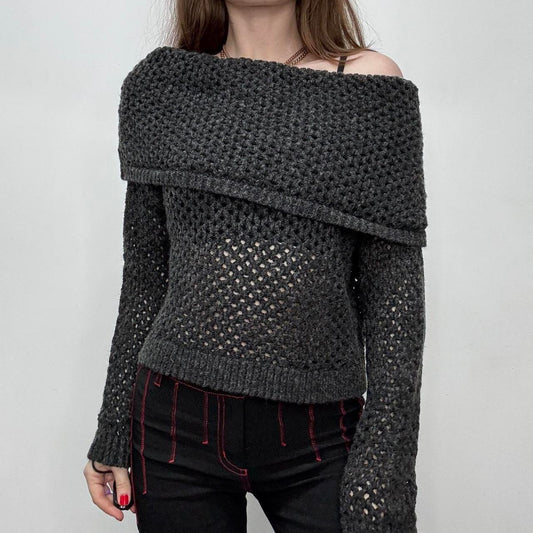 Chunky sheer knit fold over jumper