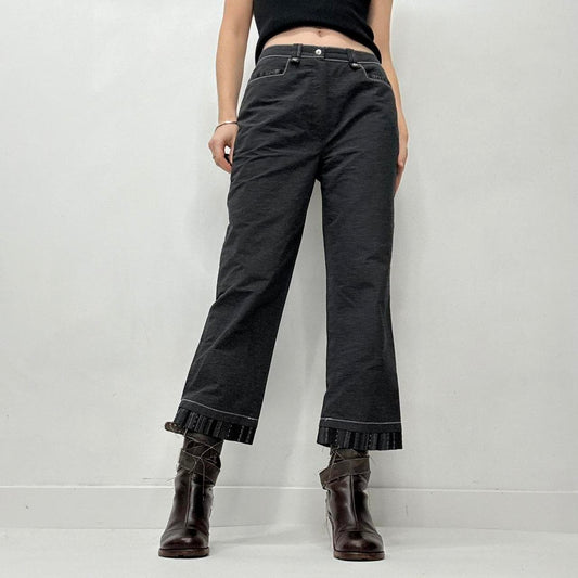 Grey pinstripe flared wide leg minimalist trousers