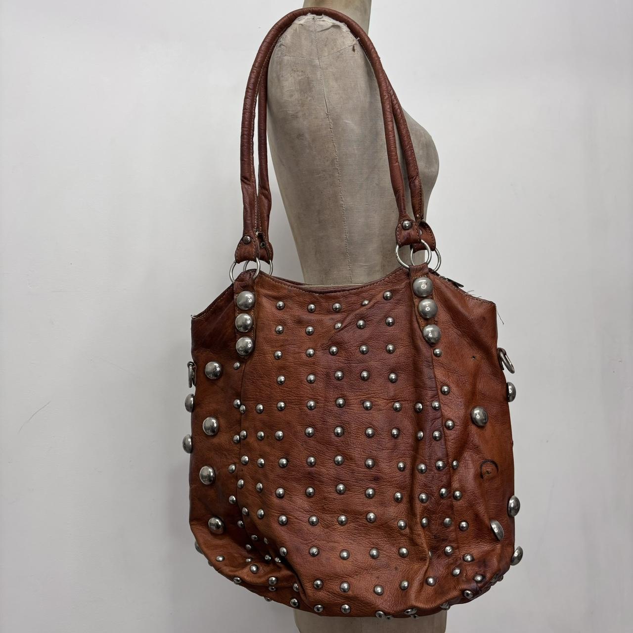 Tan leather studded bag