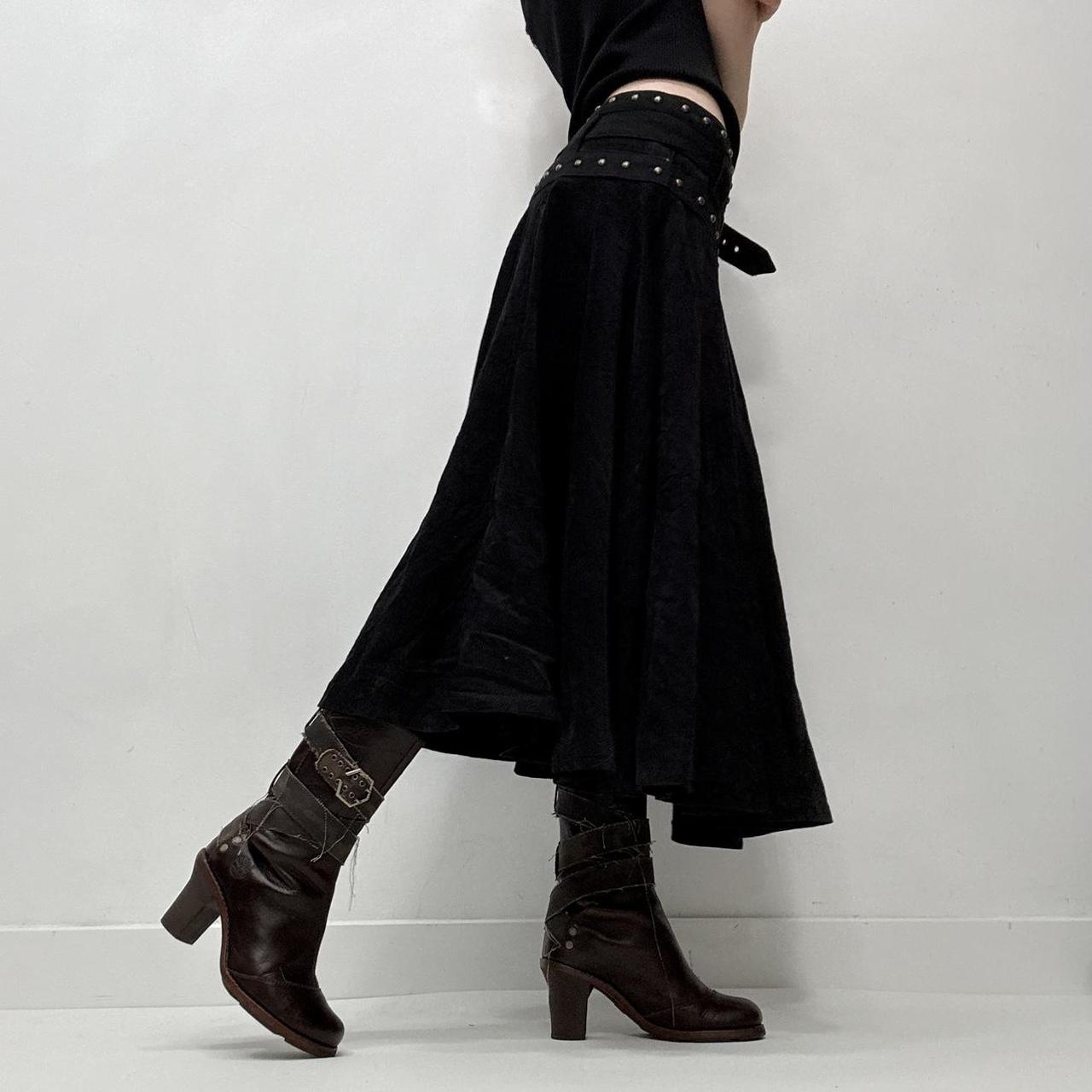 Black studded flared belted skirt