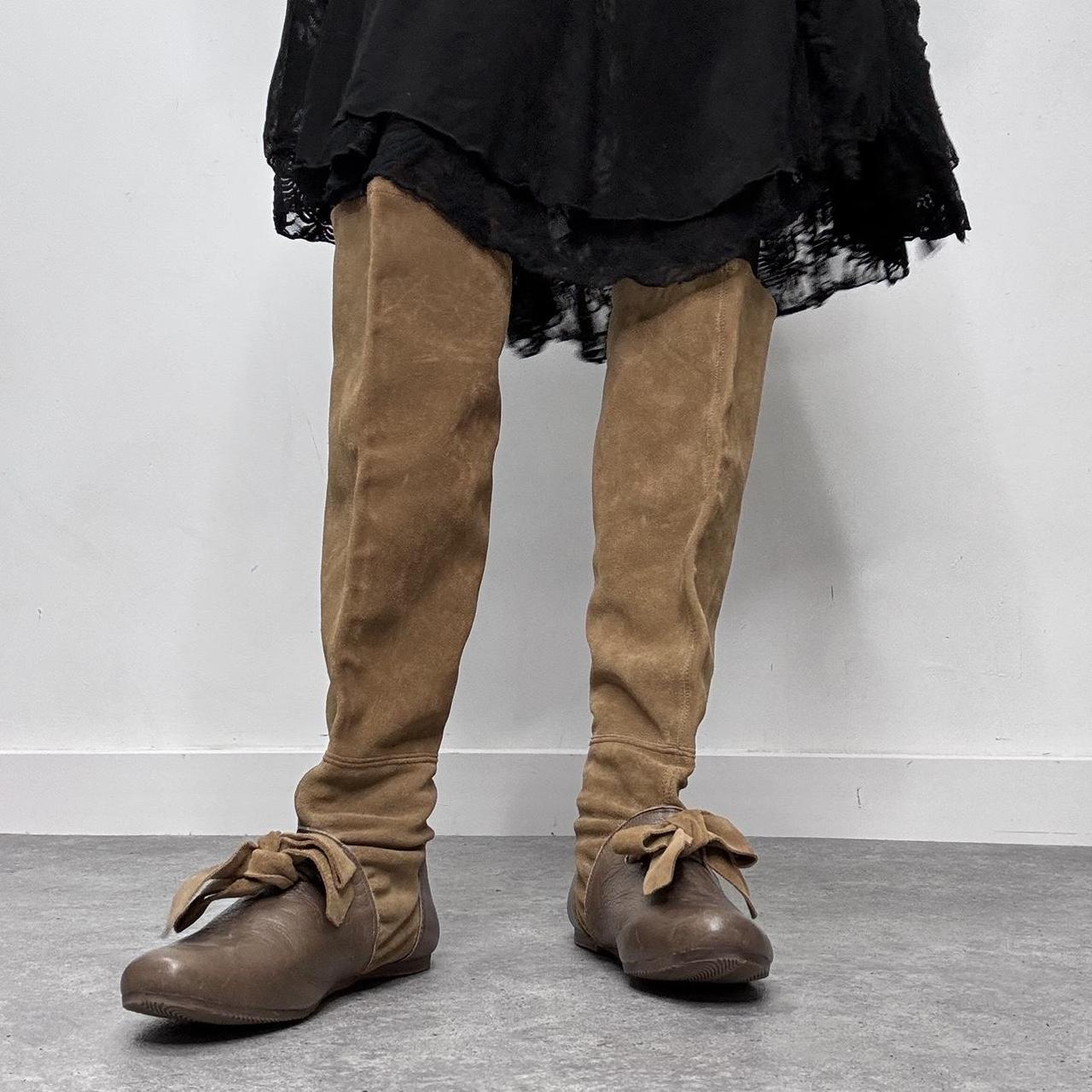 Tan leather bow boots