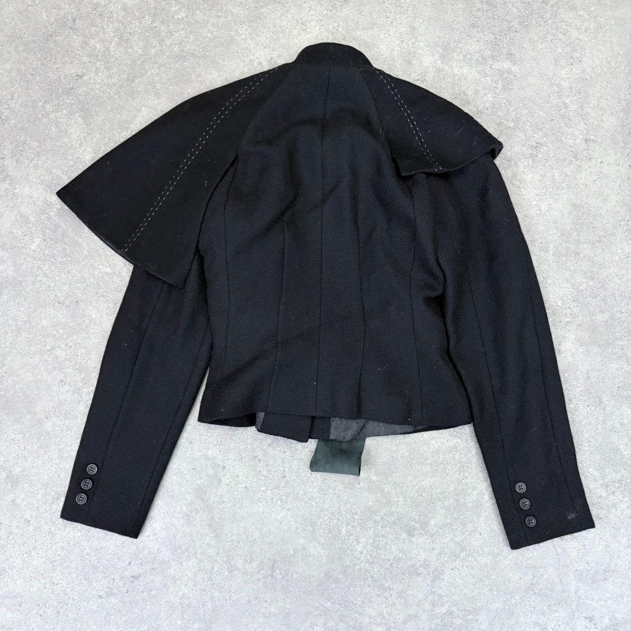 Black asymmetric flared draped jacket