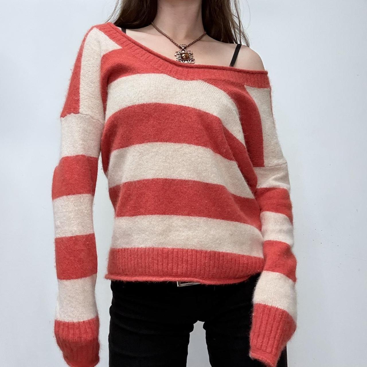 Fluffy anogora knit off the shoulder striped jumper