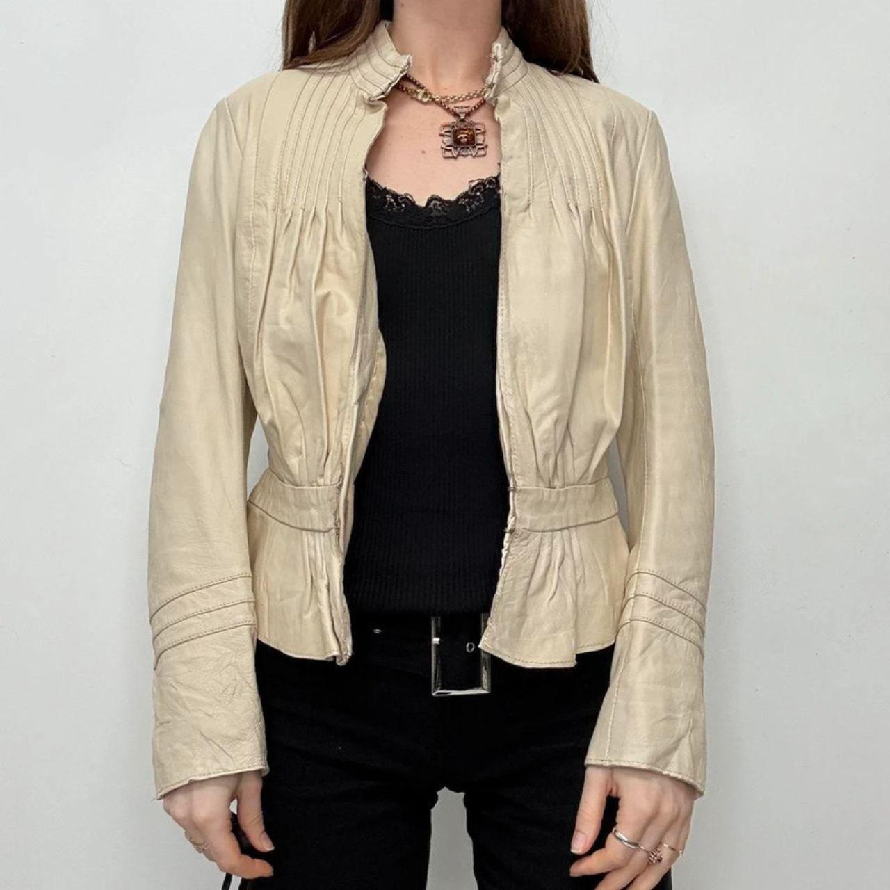 Cream pleated gathered jacket