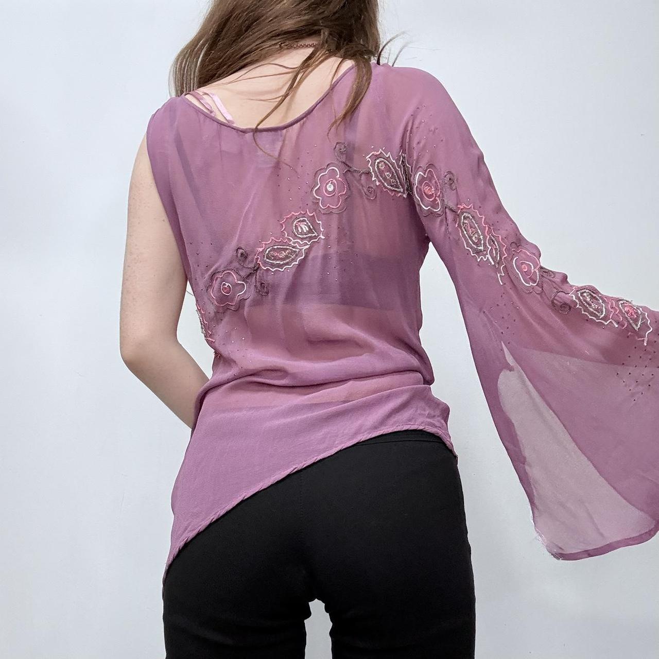 Sheer asymmetric flared fairy shirt