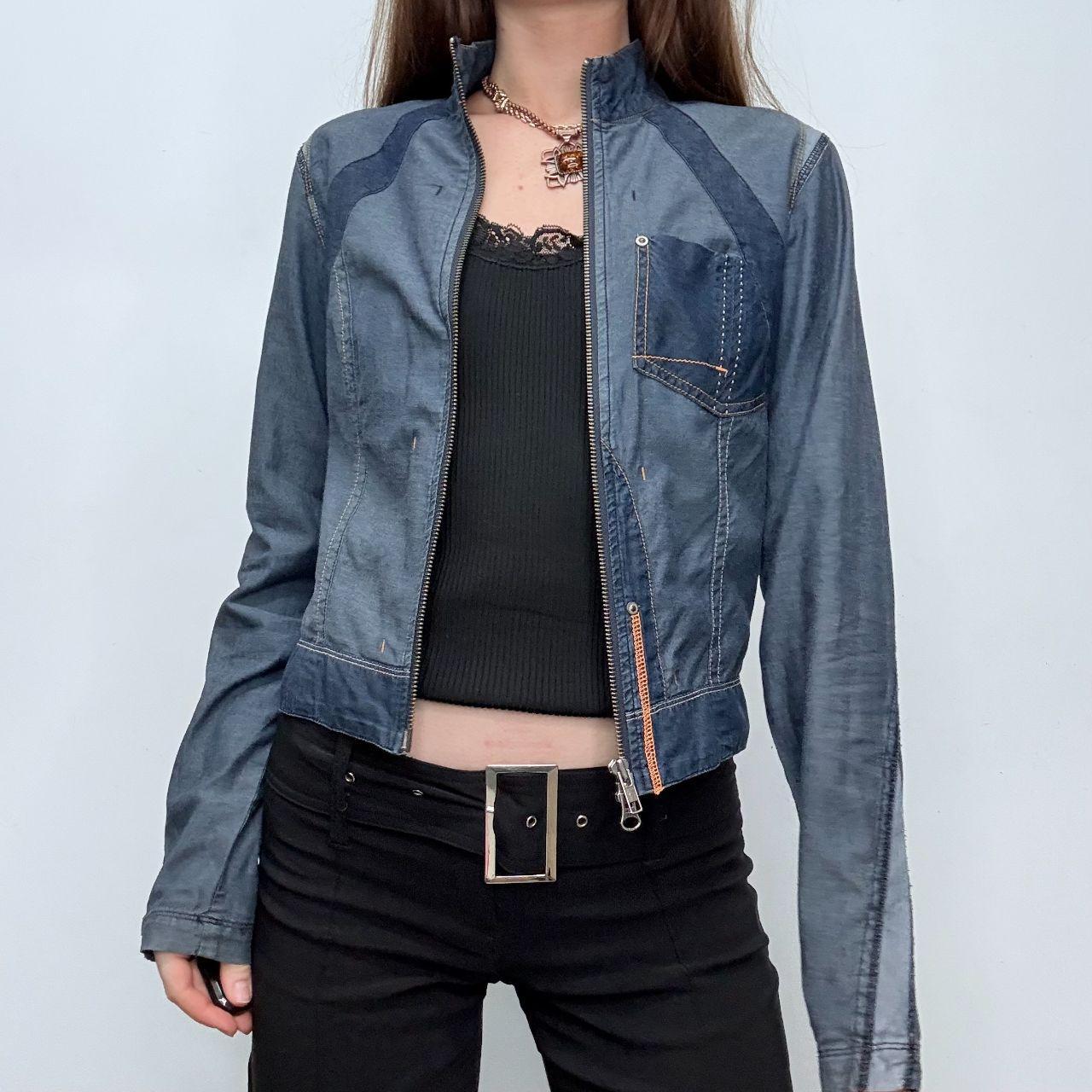 Cropped denim utility jacket