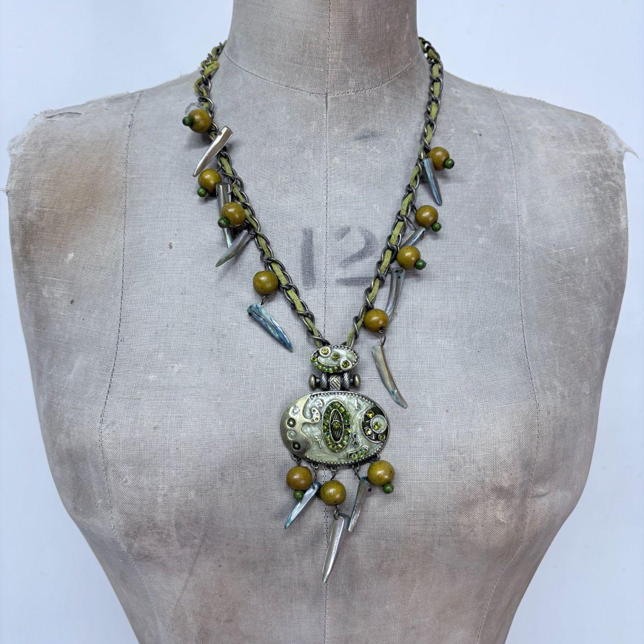 Boho hanging beaded charm necklace