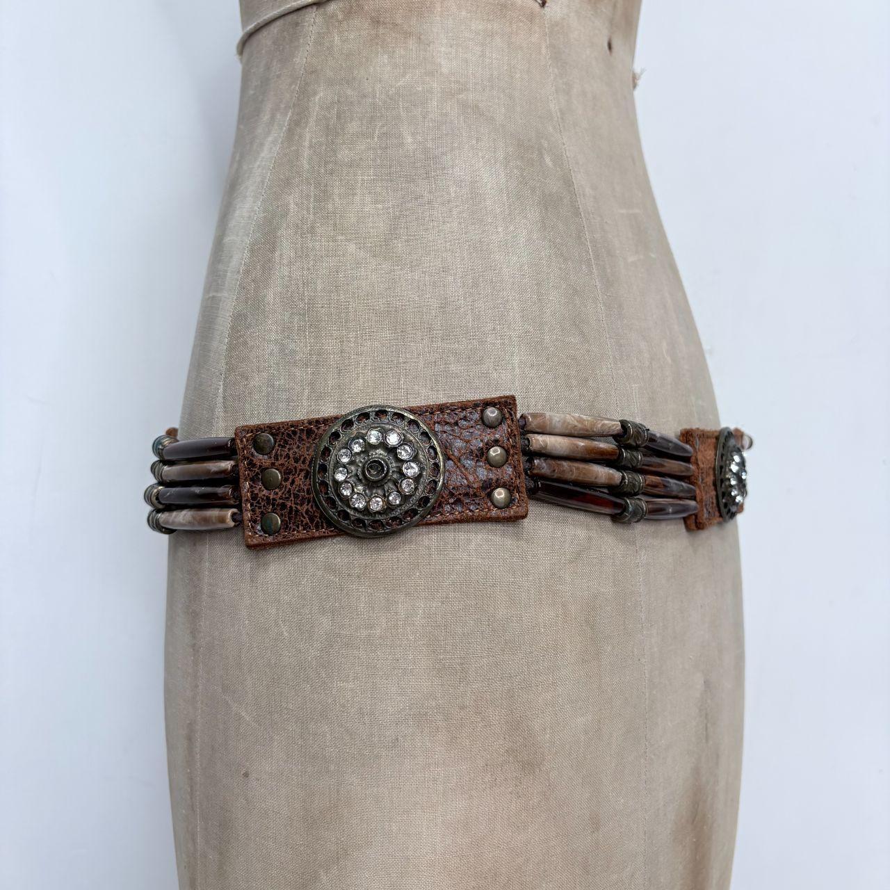 Brown leather beaded western belt