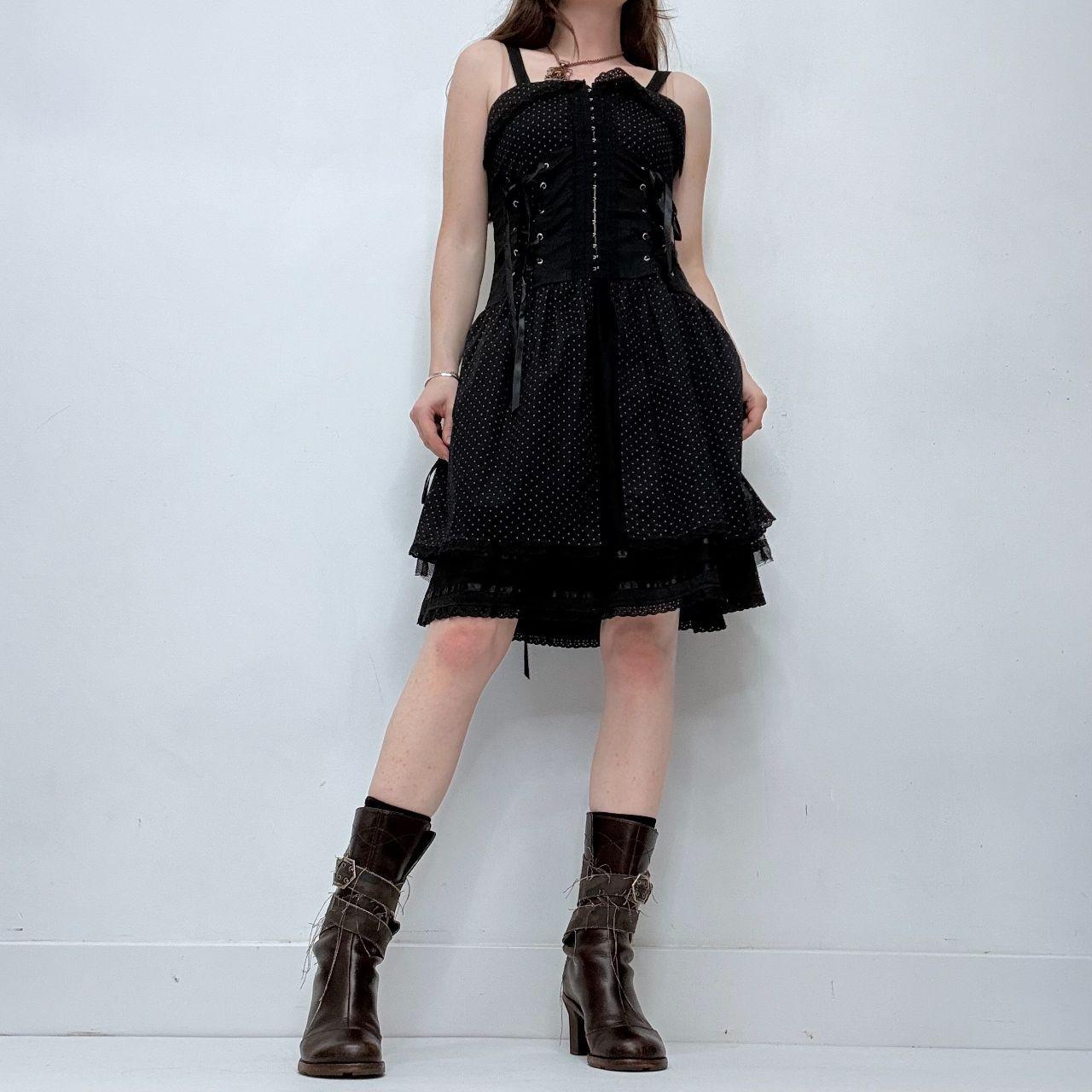 Black polkadot grunge gothic corset dress
