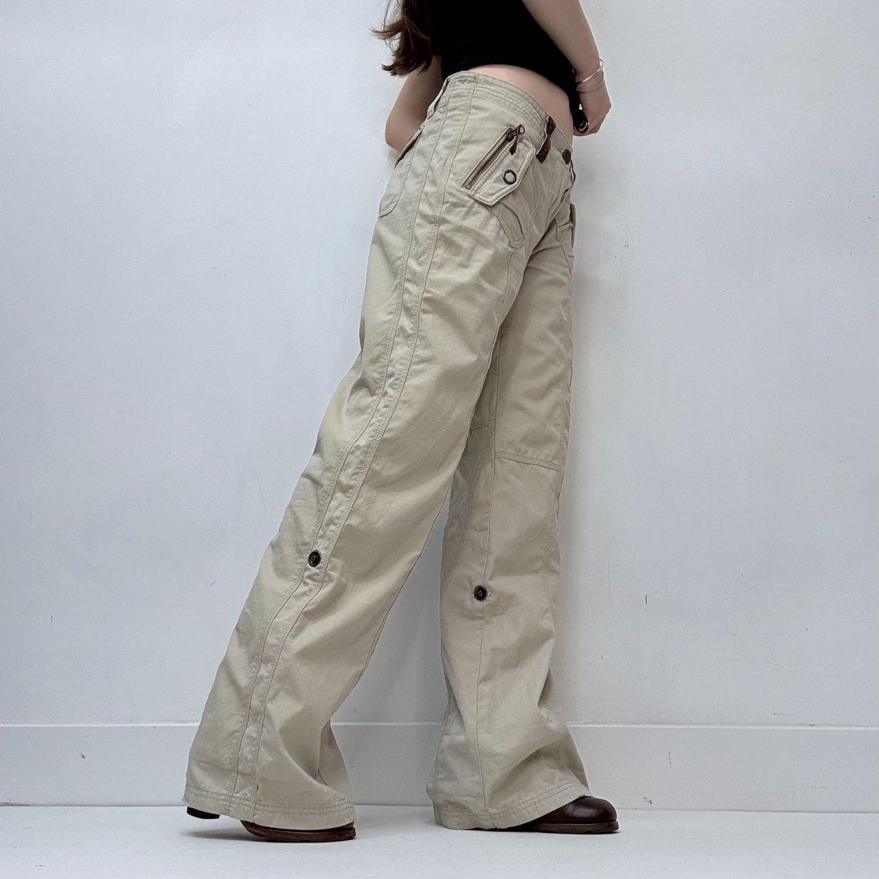Flared low rise utility cream trousers