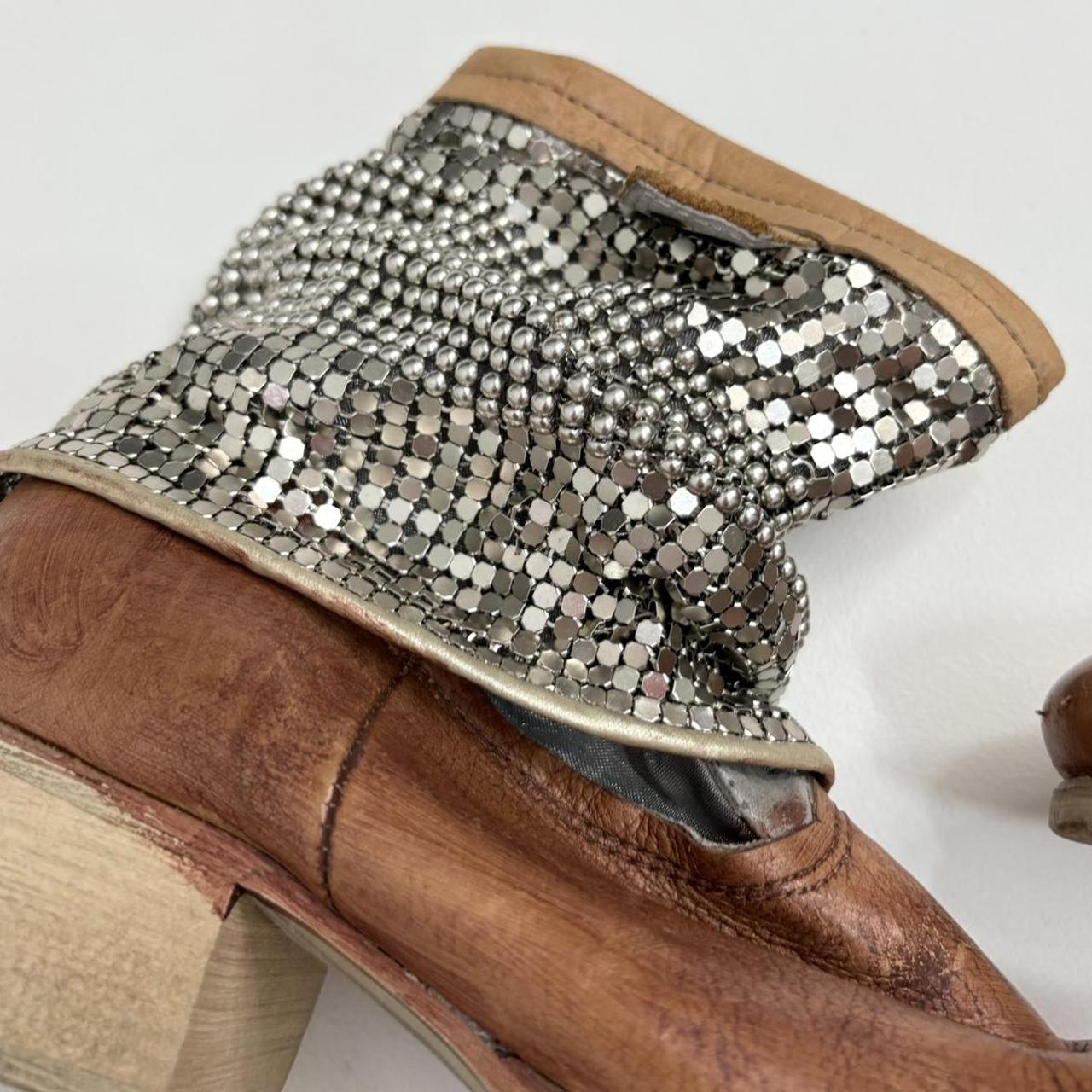 Tan leather chainmail ankle boots