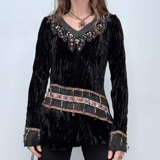 Black crinkle velvet boho flare top