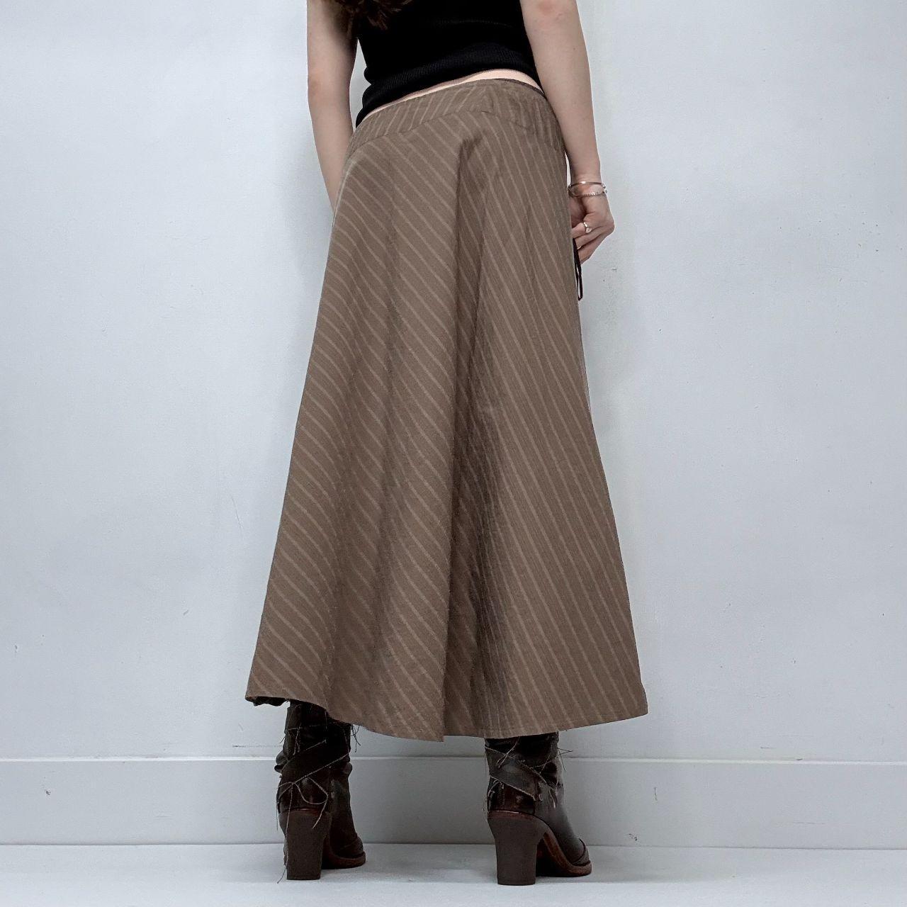 Brown pinstripe asymmetric corset skirt