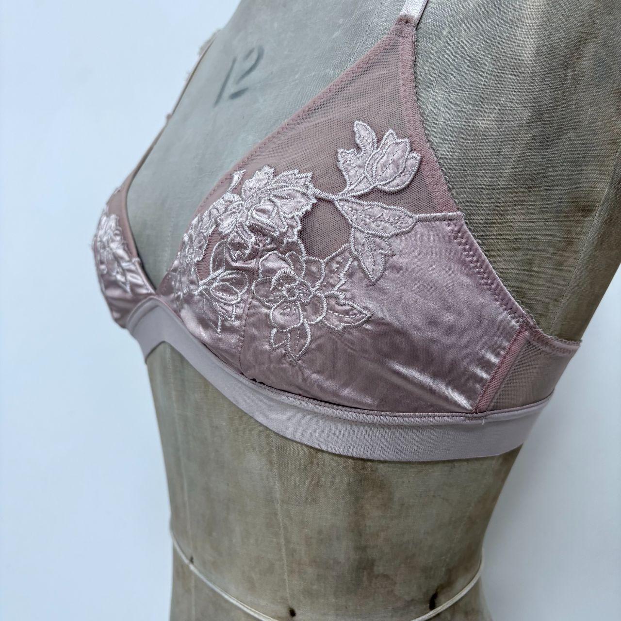 Pink satin floral lace bra