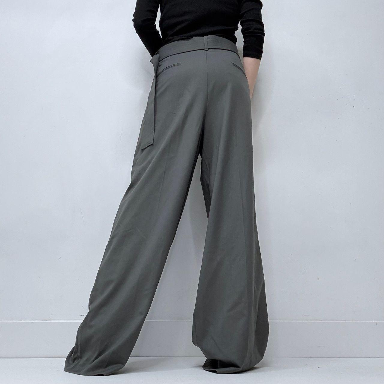 Grey pleated wide leg trousers