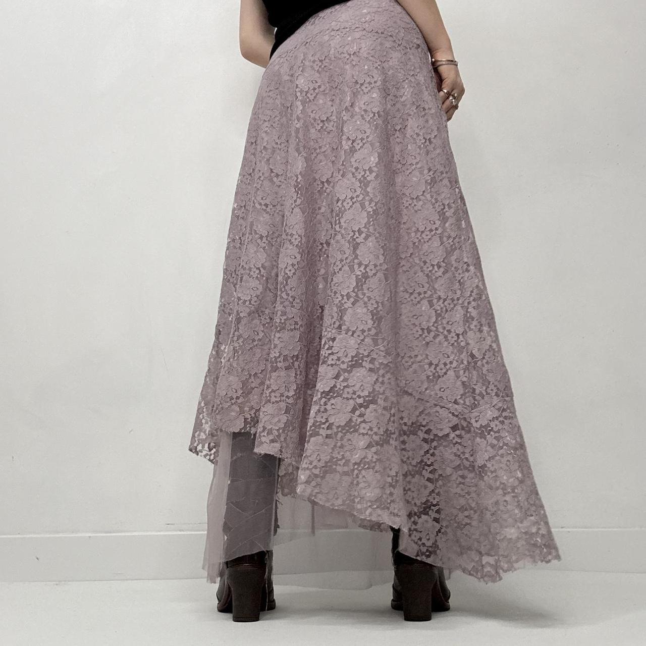 Lilac lace sheer asymmetric maxi skirt