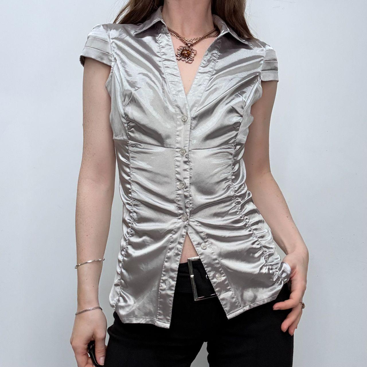 Silver satin fitted mini shirt