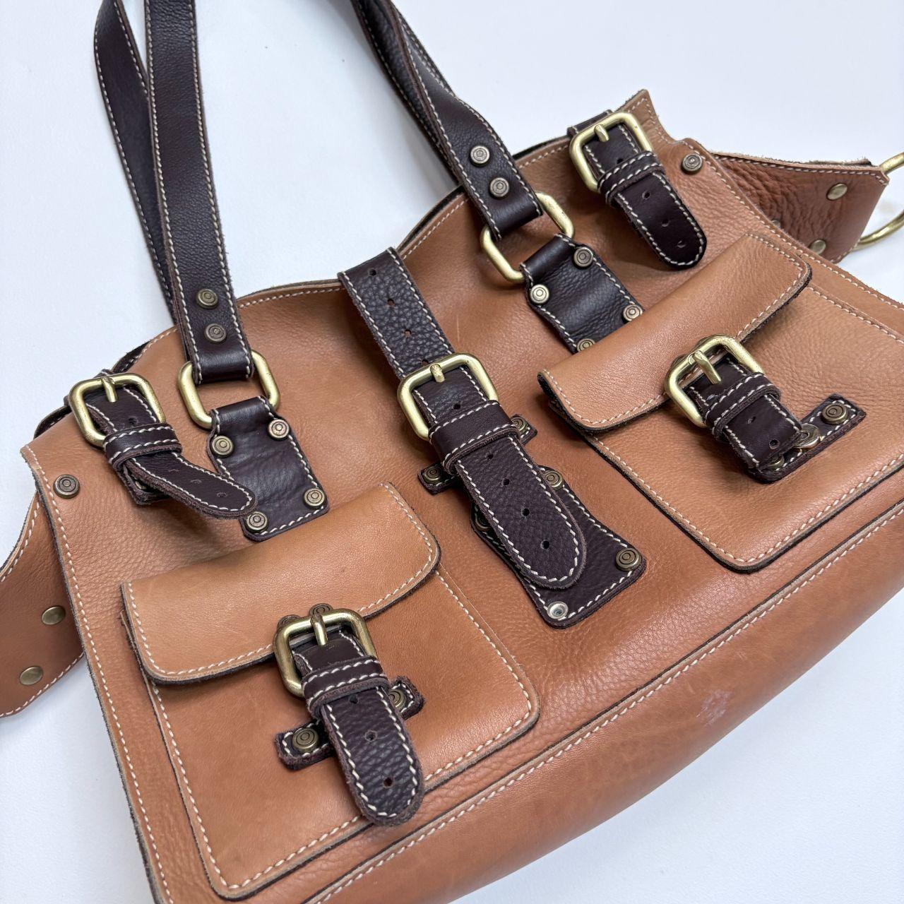 Tan leather boxy city bag