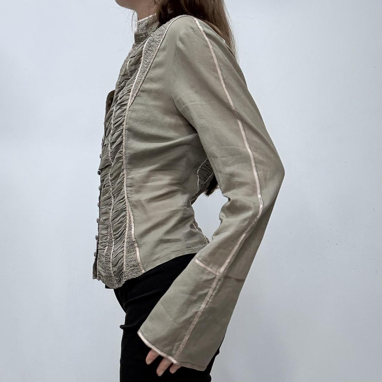Khaki gathered lace corset shirt