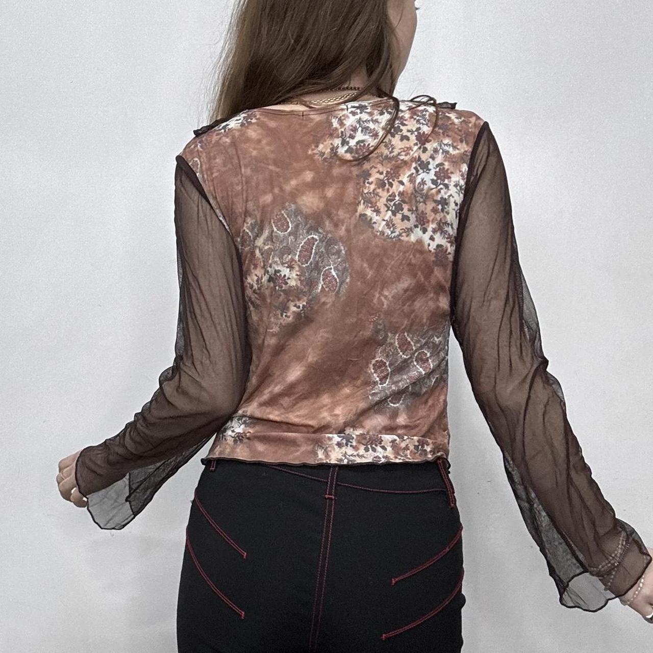 Brown flared floral ruffle shirt